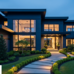 dark blue house with black trim